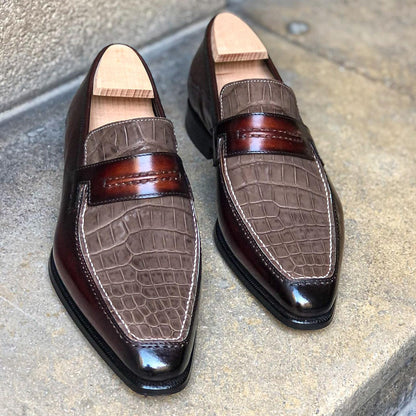 The Lincoln loafer Bi-material Nabuck Alligator