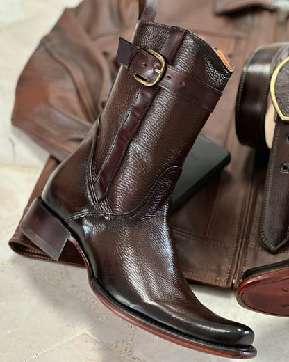 Men's Brown Cow Leather Zip Boots