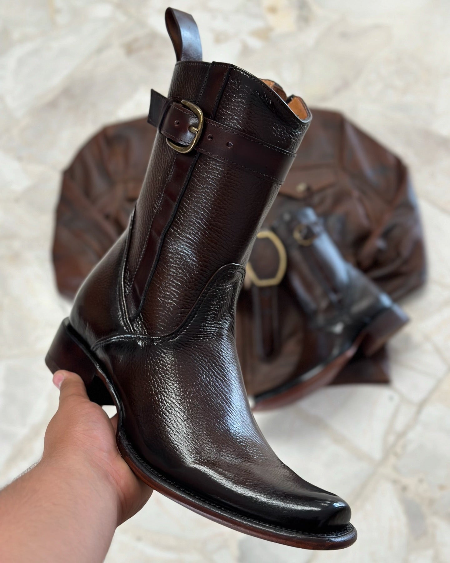 Men's Brown Cow Leather Zip Boots