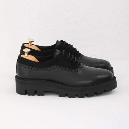 Men's black leather casual shoes