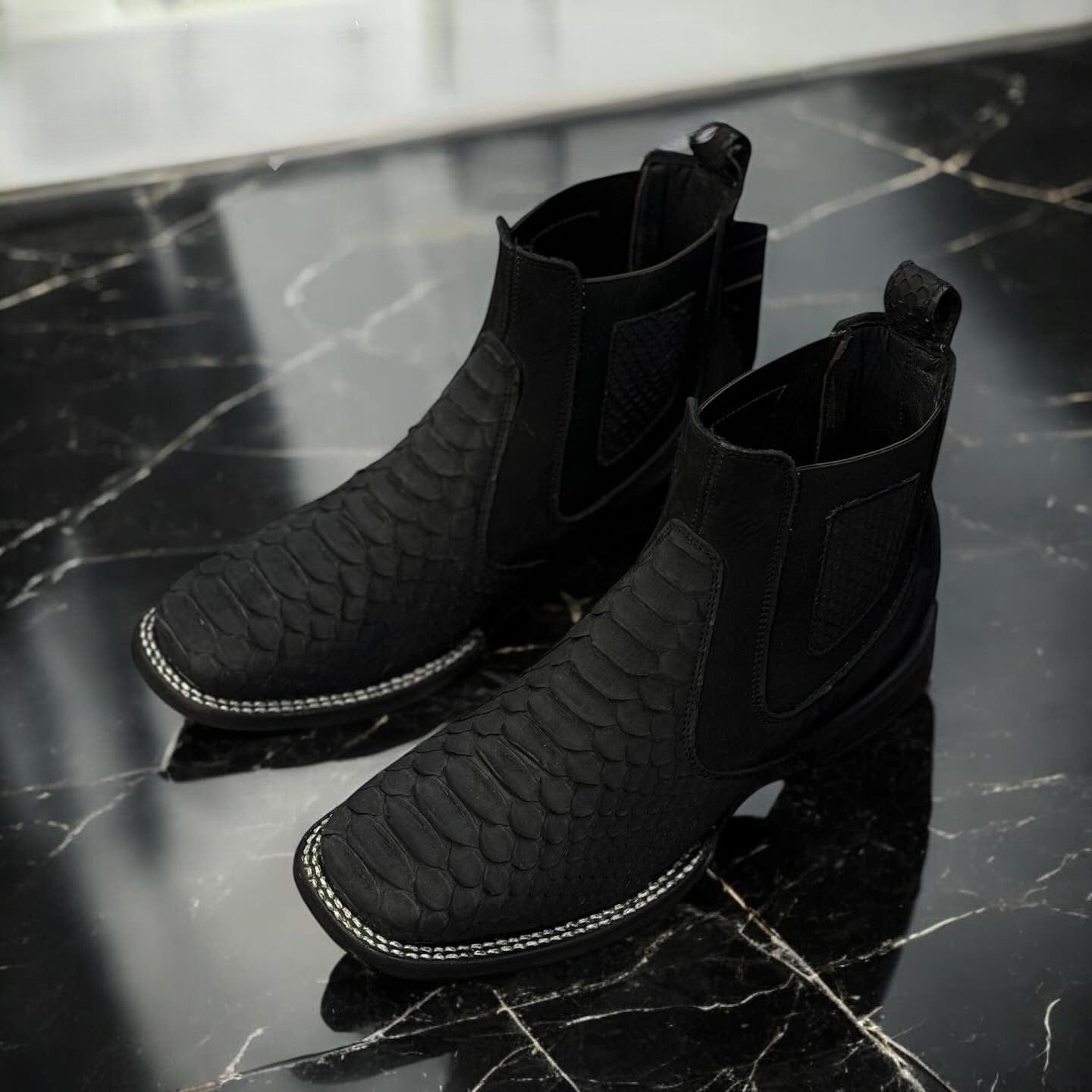 Men's Matte Black Python Boots