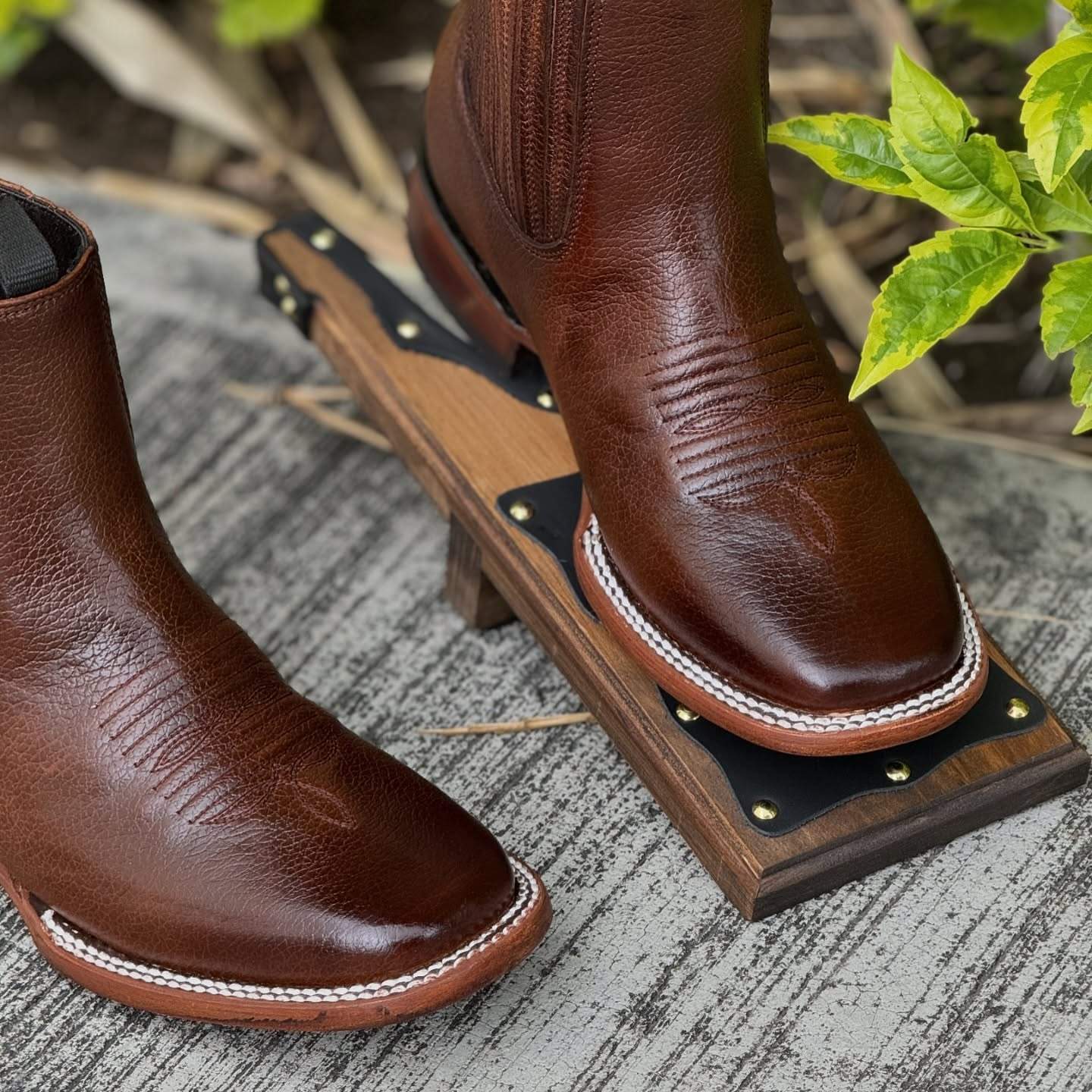 Mens Cowboy Square Toe Leather Ankle Boots