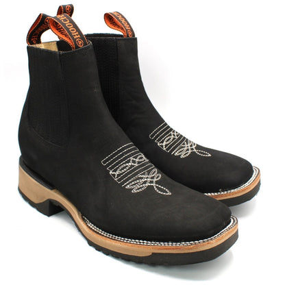 Wide Square Toe Ankle Boots with Rubber Sole