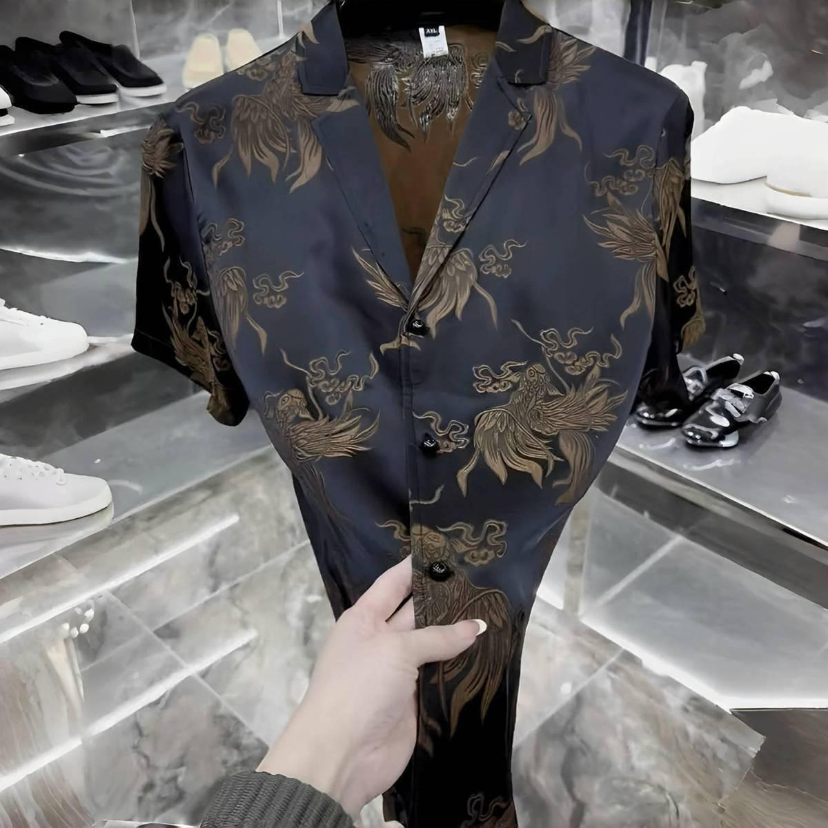 Men's iron-free casual short-sleeved silk shirt