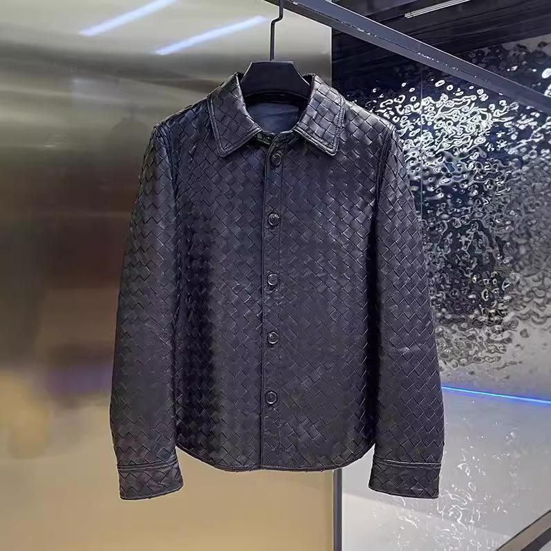 Men's stylish casual woven leather shirt.