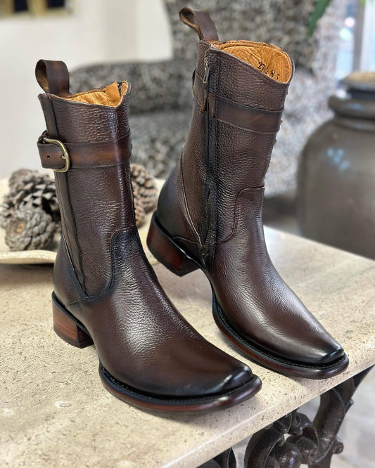 Men's Brown Cow Leather Zip Boots