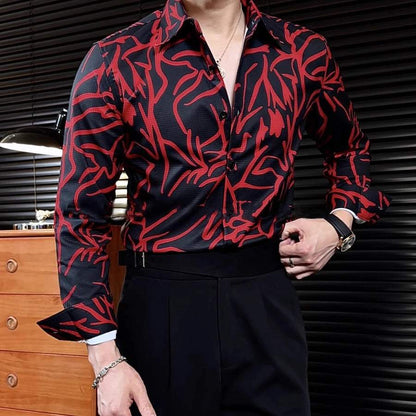 Casual Fashion Printed Lapel Slim Shirt