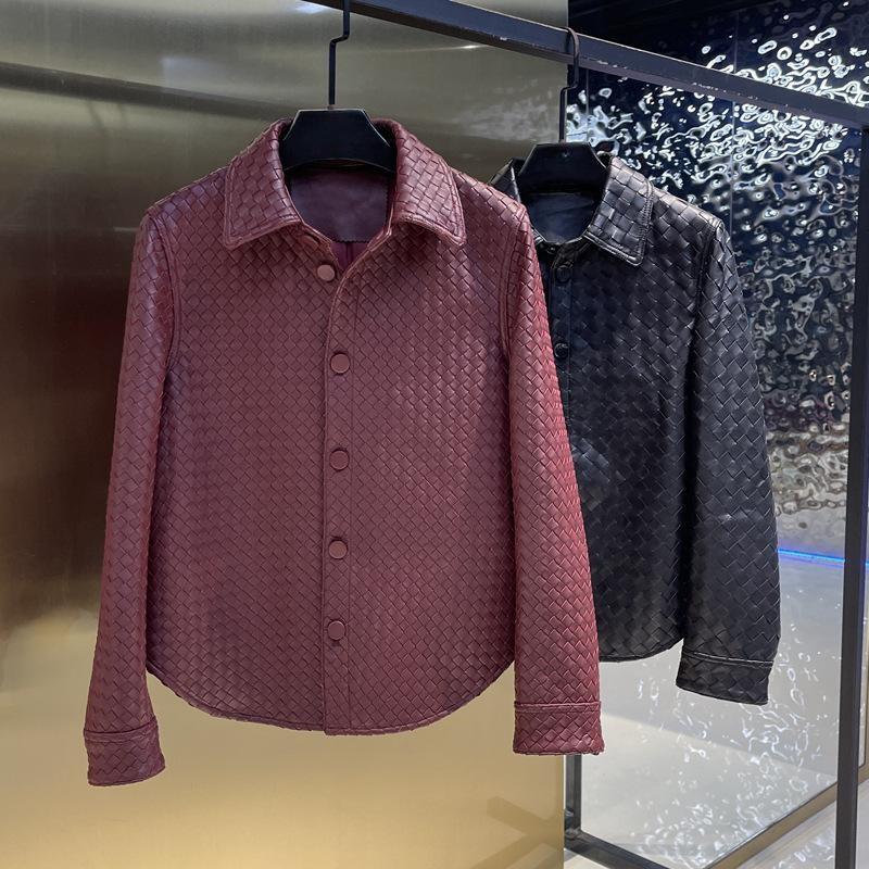 Men's stylish casual woven leather shirt.