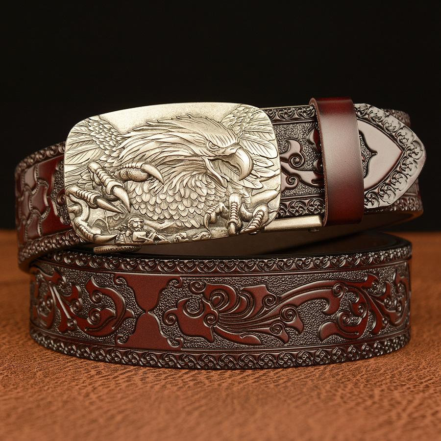 Men's Cowhide Vintage Carved Eagle Belt