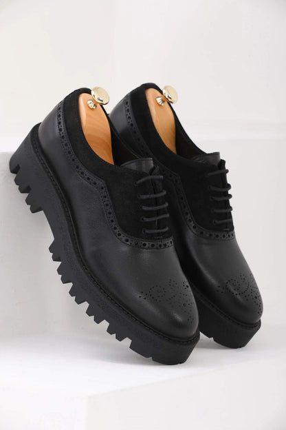 Men's black leather casual shoes