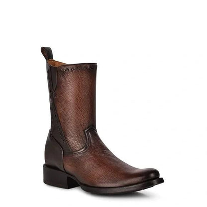 Classic Vintage Wide Leather Boots With Low Heel