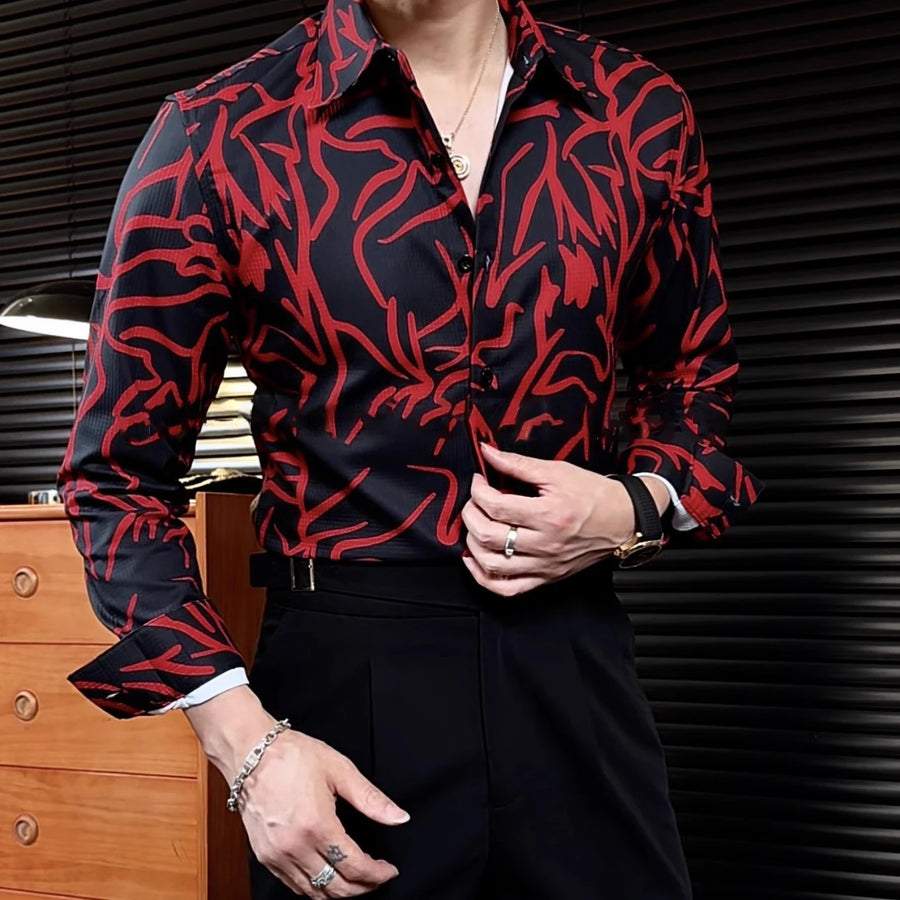 Casual Fashion Printed Lapel Slim Shirt