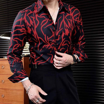 Casual Fashion Printed Lapel Slim Shirt