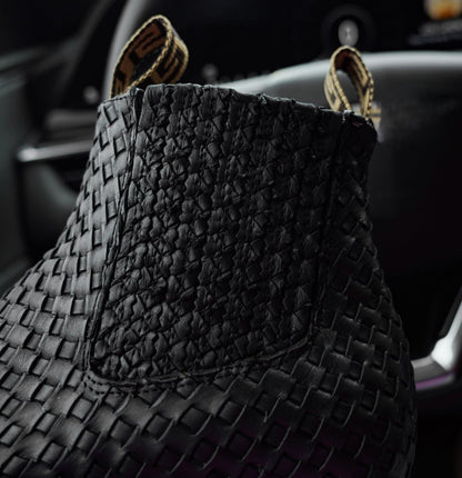 Black Basketweave Botin – Square Toe