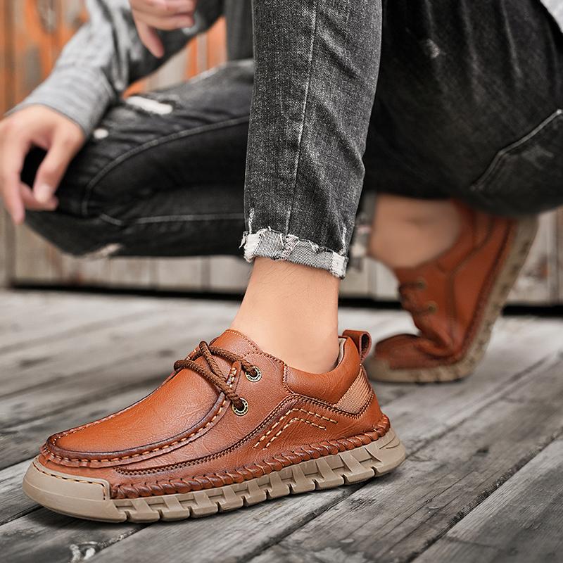 Men's Casual Comfortable Non-Slip Genuine Leather Hand-Sewn Shoes