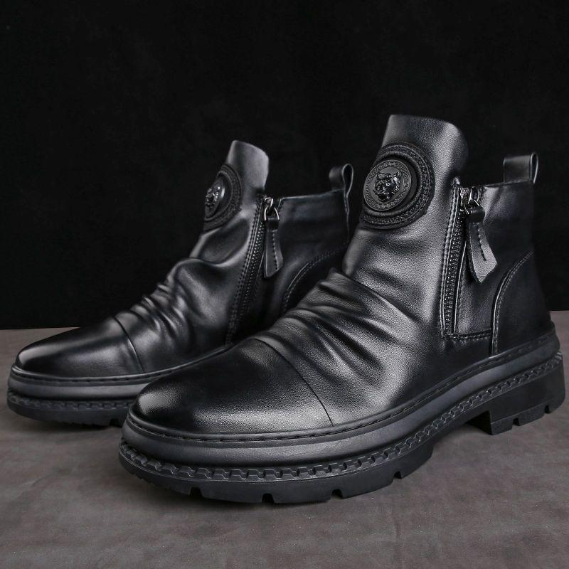 British Style Round Head Leather Boots