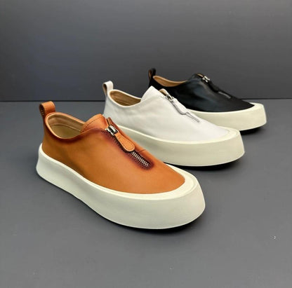 Orange Zippered Leather Shoes