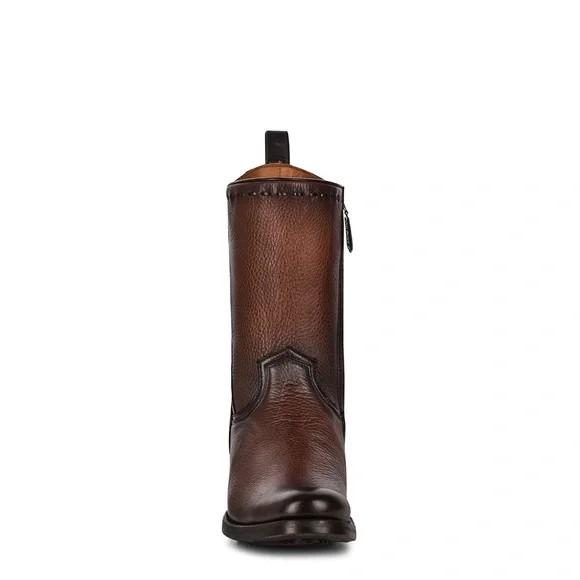 Classic Vintage Wide Leather Boots With Low Heel