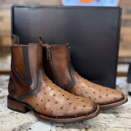 Handmade Ostrich Leather Ankle Boots