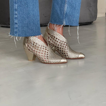 Women's Woven Thick Heel Ankle Boots