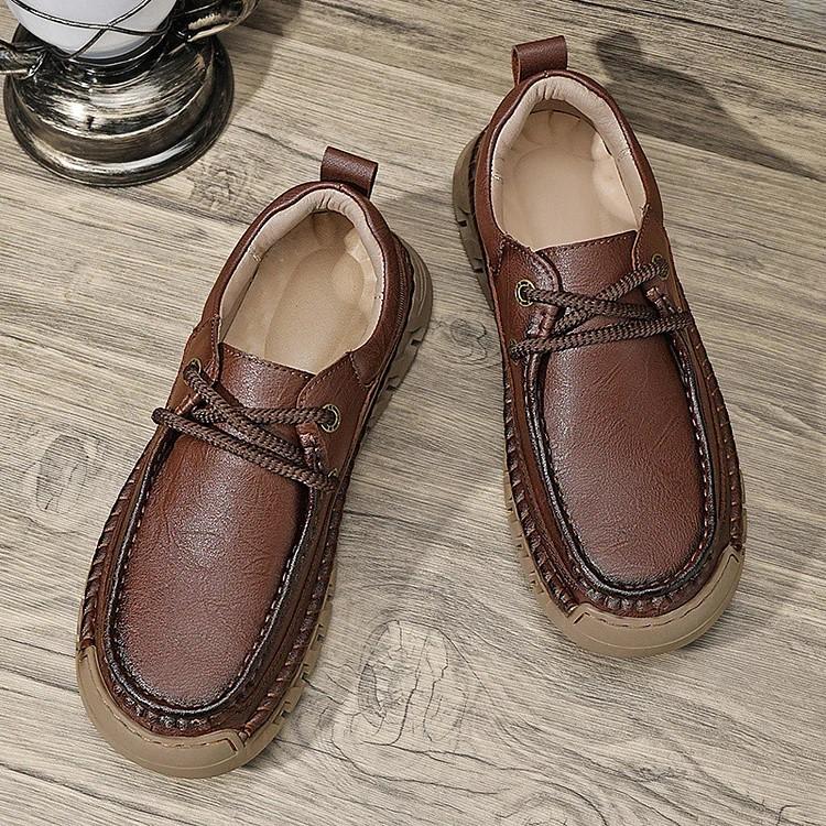 Men's Casual Comfortable Non-Slip Genuine Leather Hand-Sewn Shoes