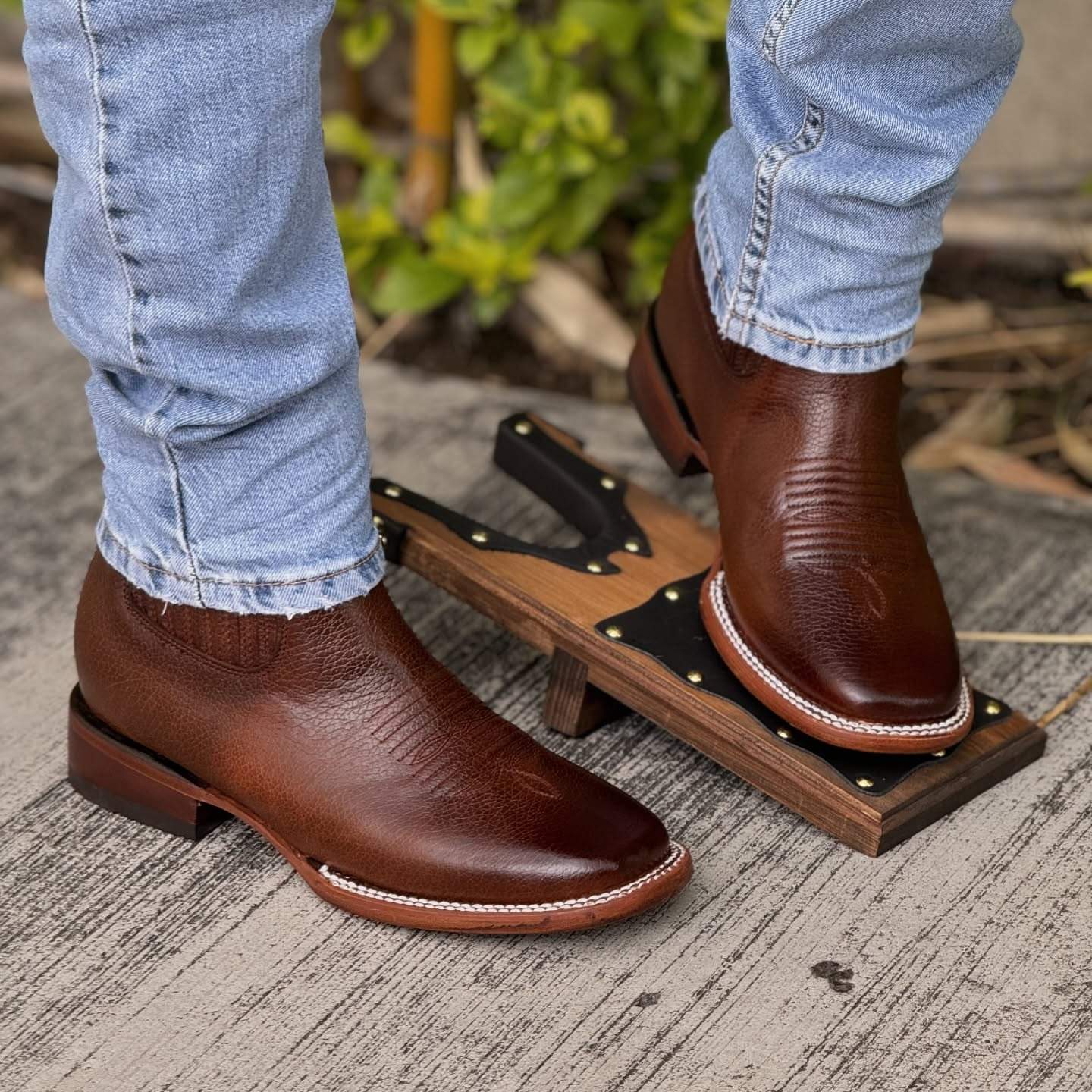 Mens Cowboy Square Toe Leather Ankle Boots