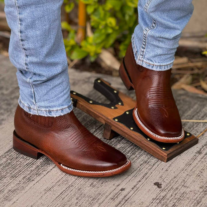 Mens Cowboy Square Toe Leather Ankle Boots