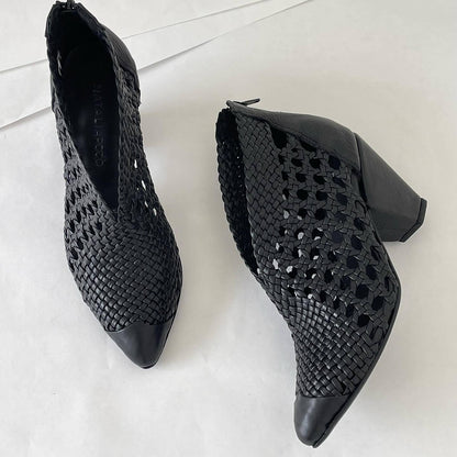 Women's Woven Thick Heel Ankle Boots