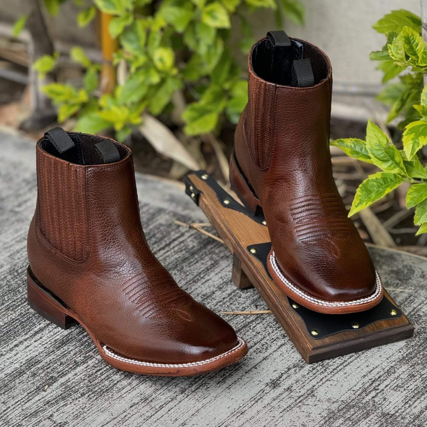 Mens Cowboy Square Toe Leather Ankle Boots