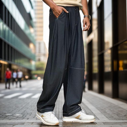 Silky Loose Denim Style Casual Trousers