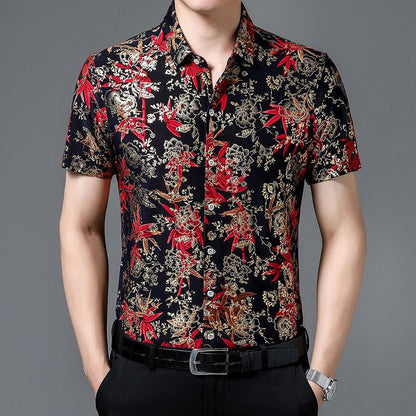 Men's Thin Floral Ice Silk Print Shirt