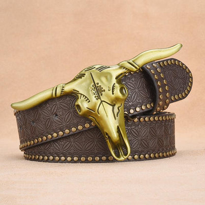 Men's bull head rivet embossed belt