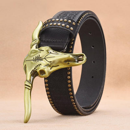 Men's bull head rivet embossed belt