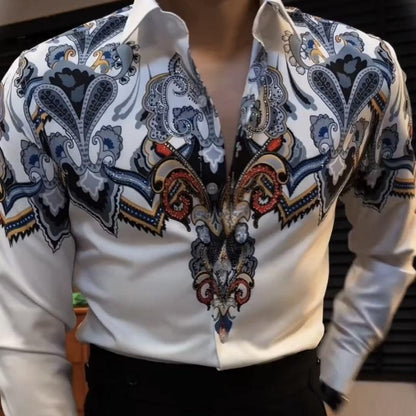 Vintage Print Ironed Rhinestone Shirt