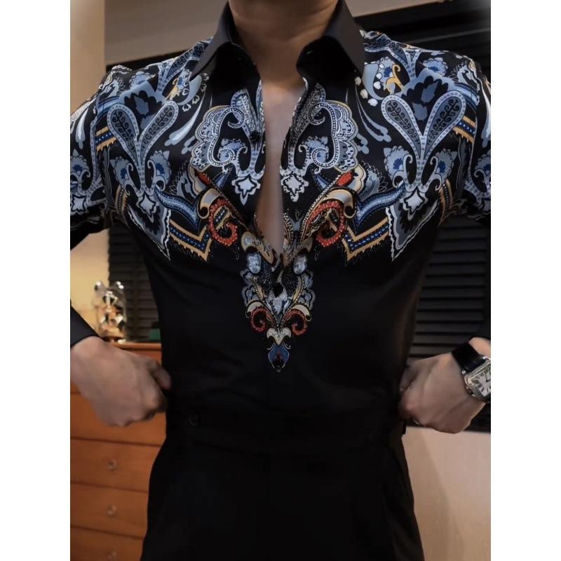 Vintage Print Ironed Rhinestone Shirt