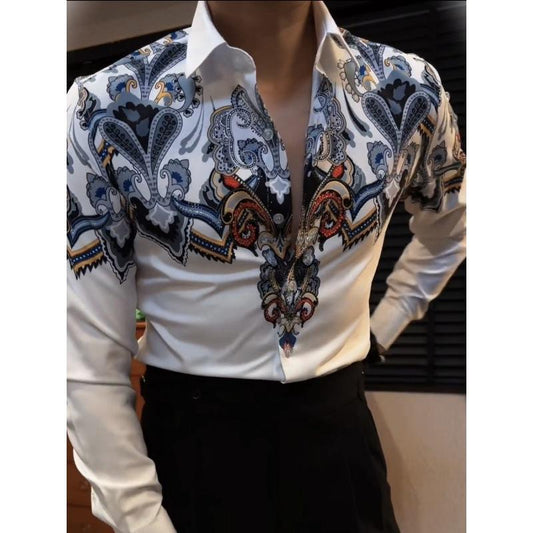 Vintage Print Ironed Rhinestone Shirt