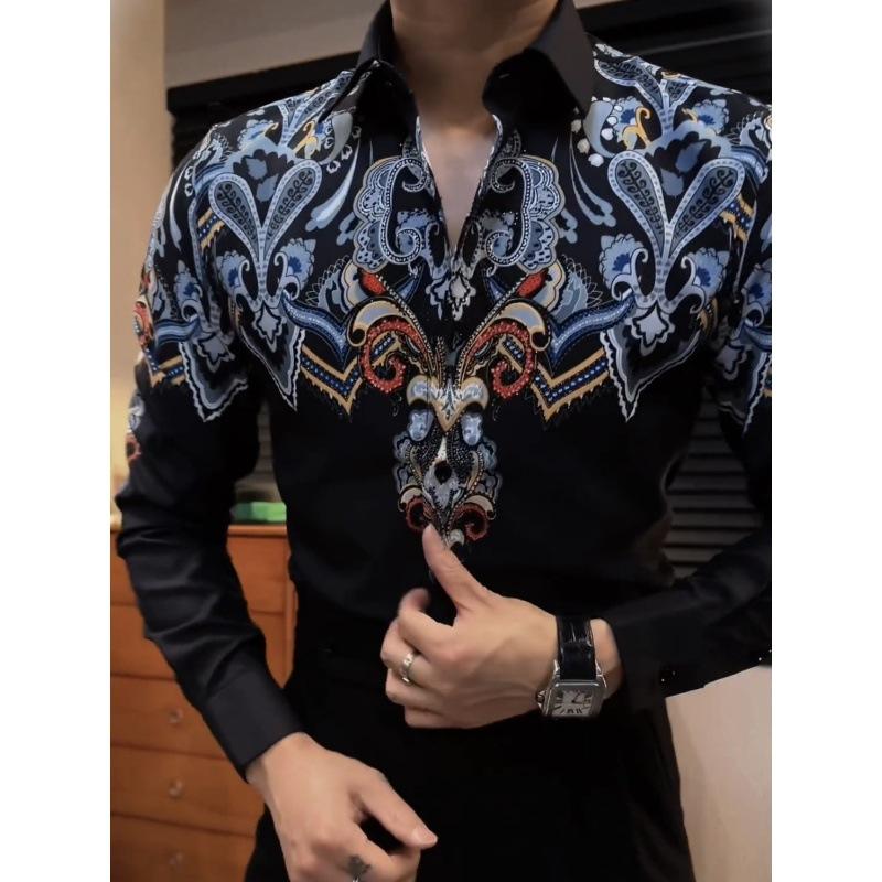 Vintage Print Ironed Rhinestone Shirt