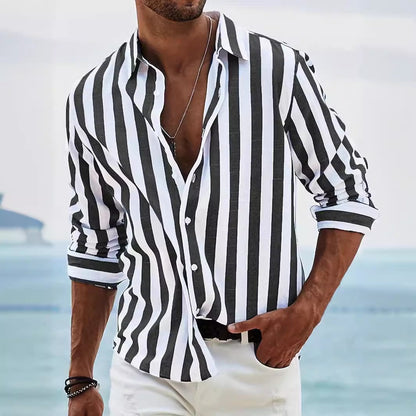 Striped Cotton And Linen Casual Shirt