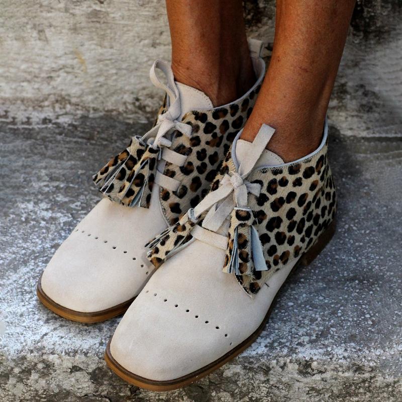 Square Toe Leopard Print Vintage Suede Ankle Boots