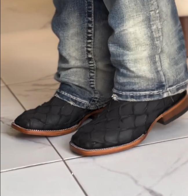 Men’s Matte Black Fish Scale Boots