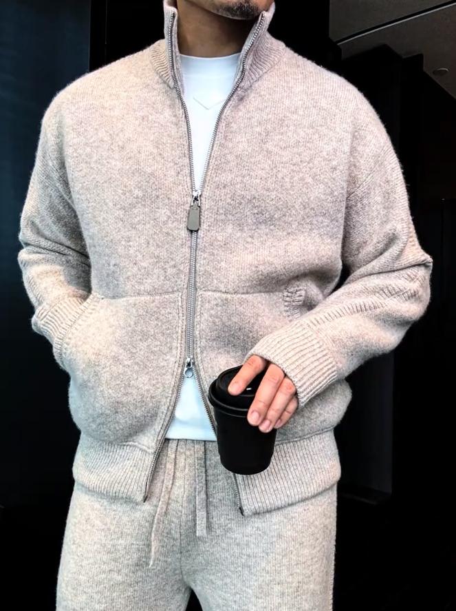 Men's Turtleneck Knitted Cardigan Casual Suit