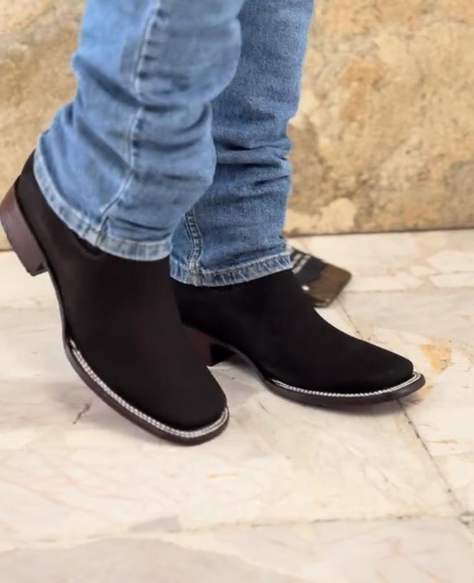 Men's Denim Ankle Boots - Wide Square Toe