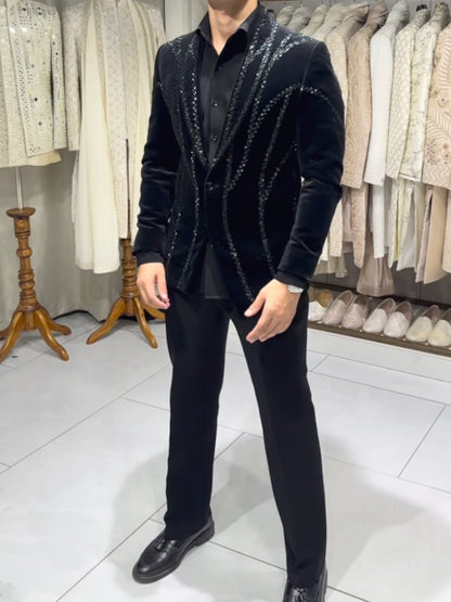 Men's Sparkle Velvet Sequin Blazer