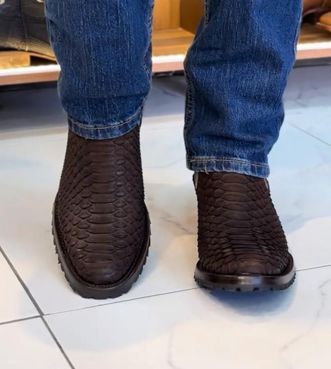 Men‘s Python Nobuck Dark Brown Ankle Boots