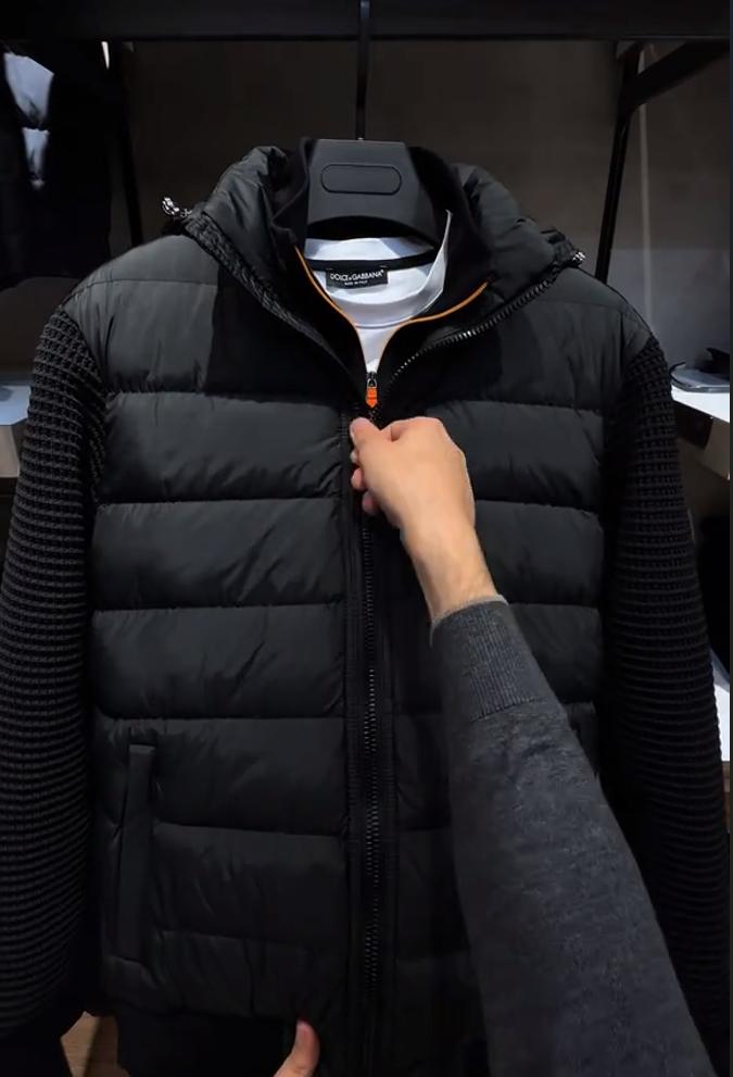 Men's Classic Knit Patchwork Sleeve Down Jacket