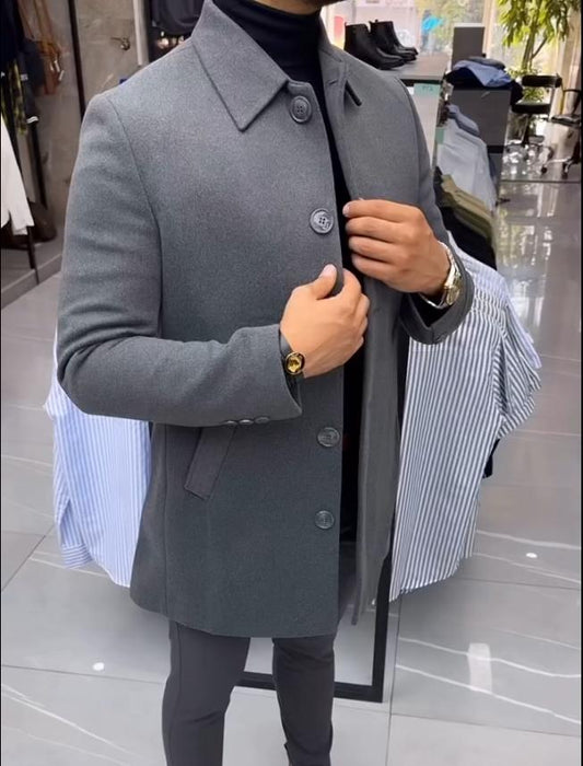 Grey Longline Woolen Coat