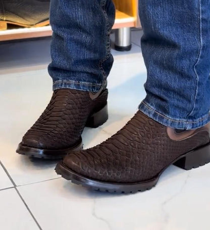 Men‘s Python Nobuck Dark Brown Ankle Boots