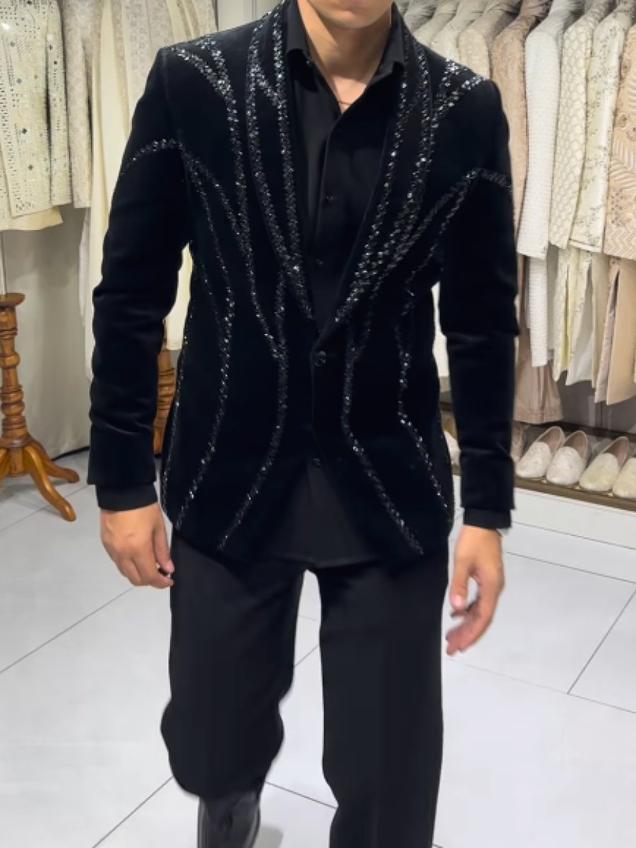 Men's Sparkle Velvet Sequin Blazer