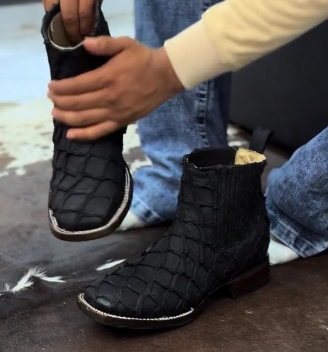 Black Matte Fish Print Cowboy Boots