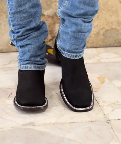 Men's Denim Ankle Boots - Wide Square Toe